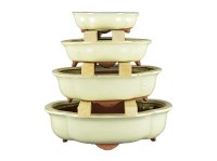 Vasi per bonsai ovali (forma mokko) in gres smaltati bianco (Set da n.4 pezzi) - I1