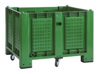 Cargopallet 700 PLUS verde con pareti grigliate e 4 ruote, 1200x1000xh870