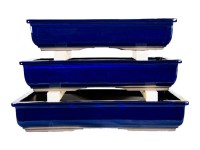 Vasi per bonsai Giapponesi Morrisan rettangolari in gres smaltato blu (Set da n.3 pezzi) - B19-30