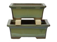 Vasi per bonsai Giapponesi Morrisan rettangolari in gres smaltato verde (Set da n.2 pezzi) - B05-3