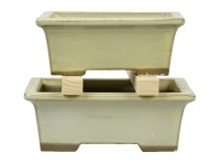 Vasi per bonsai Giapponesi Morrisan rettangolari in gres smaltato bianco (Set da n.2 pezzi) - B05-2