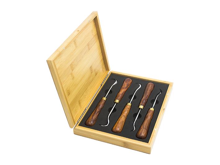 Set of 5 stainless steel carving gouges with wooden case for bonsai (SG01)