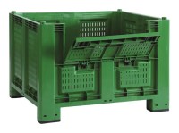 Cargopallet 700 PLUS verde con pareti grigliate, sportello e piedi, 1200x1000xh830