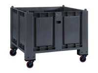 Cargopallet 600 PLUS grigio industriale con 4 ruote in poliuretano arancio, 1200x800xh1000