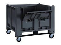 Cargopallet 600 PLUS grigio industriale con portello, 2 travette e 4 ruote, 1200x800xh1000