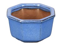 Vaso per bonsai ottagonale in gres smaltato blu 6x6x3,5 cm - SF24