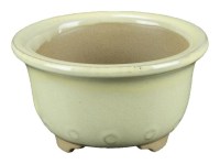 Vaso per bonsai Giapponese Morrisan rotondo in gres smaltato bianco 7x7x4 cm - B02-8-7C