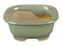 Vaso per bonsai Giapponese Morrisan rettangolare in gres smaltato verde chiaro 7,5x6,5x3 cm - B02-8-12E