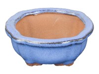 Vaso per bonsai rotondo in gres smaltato blu 5,5x5,5x2 cm - SF32