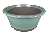 Vaso per bonsai rotondo in gres smaltato verde 33x33x15 cm - 2841a