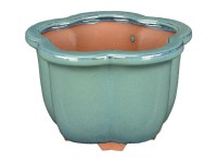 Vaso per bonsai rotondo (forma a fior di loto) in gres smaltato verde 13x13x9,5 cm - YM1a