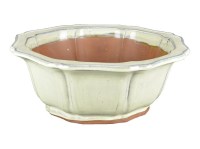 Vaso per bonsai rotondo in gres smaltato bianco 19X19x7,5 cm - J030b