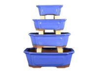 Vasi per bonsai rettangolari in gres smaltati blu (Set da n.4 pezzi) - G4