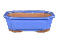 Vaso per bonsai rettangolare in gres smaltato blu 13x9,5x4,5 cm - G4d