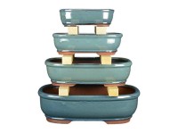 Vasi per bonsai ovali in gres smaltati verde scuro (Set da n.4 pezzi) - G8