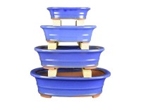 Vasi per bonsai ovali in gres smaltati blu (Set da n.4 pezzi) - G208