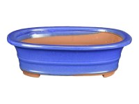 Vaso per bonsai ovale in gres smaltato blu 17x13,5x4,5 cm - G208c