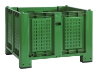 Cargopallet 700 PLUS vert avec murs et pieds grillés, 1200x1000xh830