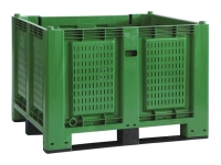 Cargopallet 700 PLUS groen met gegrilde wanden en 3 geleiders, 1200x1000xh830