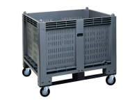 Cargopallet 600 PLUS industrial gray with grid walls, 2 runners and 4 wheels, 1200x800xh1000