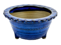 Runder japanischer Morrisons-Bonsai-Topf aus blau glasiertem Steinzeug 12,5x12,5x6 cm - B04-13a