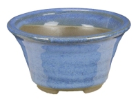 Round Morrisan Japanese bonsai pot in blue glazed stoneware 7x7x4 cm - B02-8-5A