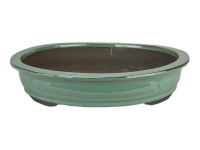 Pot à bonsaï ovale en grès émaillé vert 45x36x7,5 cm - 2827b
