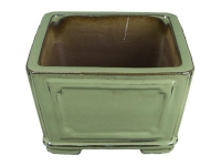 Pot à bonsaï carré en grès émaillé vert 15,5x15,5x10 cm - YP70