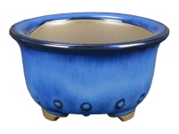 Round Morrisan Japanese bonsai pot in blue glazed stoneware 7x7x4 cm - B02-8-7B