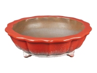 Round bonsai pot (lotus flower shape) in red glazed stoneware 17x17x5 cm - YP63P