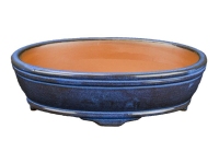 Pot à bonsaï ovale en grès émaillé bleu 14x9,5x3 cm - ZX16