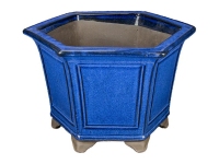 Blue glazed stoneware hexagonal bonsai pot (cascade shape) 29.5x29.5x21.5 cm - 2825a
