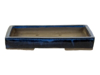Pot à bonsaï rectangulaire en grès émaillé bleu 21x12,5x2 cm - 2838a