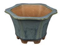 Green-blue glazed stoneware hexagonal bonsai pot 9.5x9.5x7 cm - A17