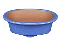 Pot à bonsaï ovale en grès émaillé bleu 13,5x9,5x4 cm - ZX26