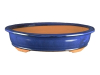 Pot à bonsaï ovale en grès émaillé bleu 36,5x27x7 cm - 2938c