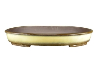 Ovale Bonsaischale aus senfgelb-braun glasiertem Steinzeug 45x33x4 cm - TY113d