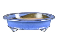 Pot ovale en grès émaillé bleu pour bonsaï 28x23x5,5 cm - J013c