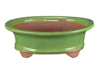 Green glazed stoneware oval bonsai pot 21,5x18x6 cm - GA3