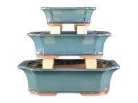 Rectangular green glazed stoneware pots for bonsai (Set of 3 pieces) - G223