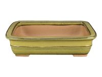 Rechteckiger gelb-senfgrün glasierter Steinzeugtopf für Bonsai 22,5x16x6 cm - J037d