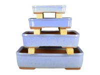 Rectangular blue glazed stoneware pots for bonsai (Set of 4 pieces) - G6