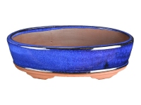 Ovaler Bonsaitopf aus blau glasiertem Steingut 28,5x18x5,5 cm - BJA2Gb
