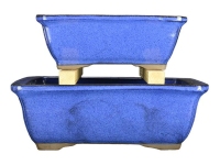 Pots à bonsaï rectangulaires en grès émaillé bleu (Lot de 2 pièces) - BJA12