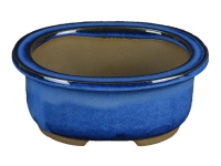 Japanischer Bonsai-Topf Morrisan Oval in blau glasiertem Steinzeug 10,5 x 8,5 x 4,5 cm - B03-3-1B
