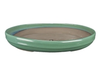 Japanischer Bonsai-Topf Morrisan oval in grün glasiertem Steinzeug 38,5x29,5x5 cm - B00-17b