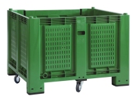 Cargopallet 700 PLUS verde con pareti grigliate e 4 ruote, 1200x1000xh870
