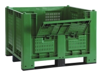 Cargopallet 700 PLUS vert avec murs grillés, porte et 3 chevrons 1200x1000xh830