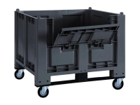 Cargopallet 600 PLUS industrial gray with door, 2 runners and 4 wheels, 1200x800xh1000
