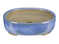 Japanese bonsai pot Morrisan oval in blue glazed stoneware 8x9.5x2 cm - B02-8-9A